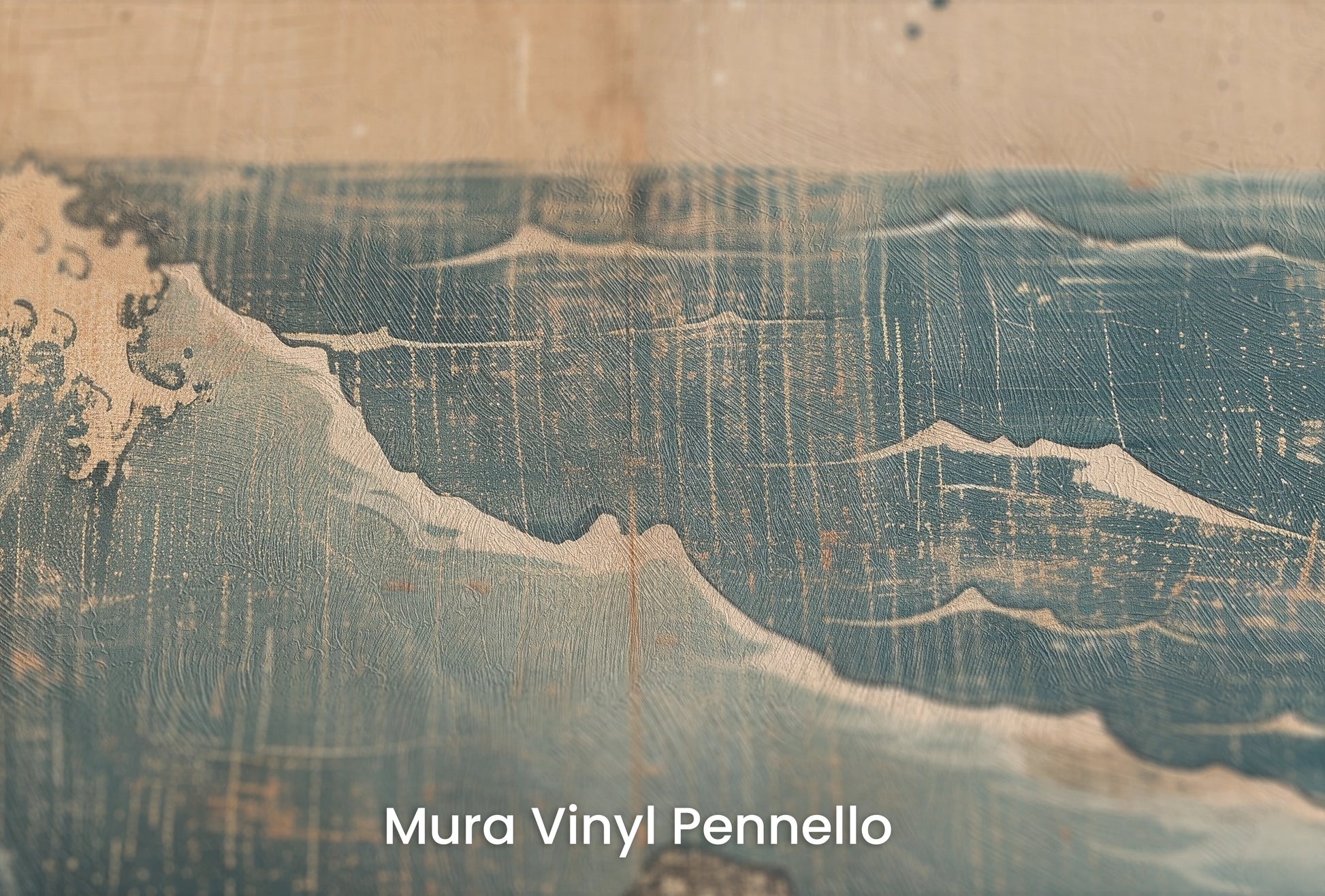Zbliżenie na artystyczną fototapetę o nazwie Vintage Sea Scroll na podłożu Mura Vinyl Pennello - faktura pociągnięć pędzla malarskiego.