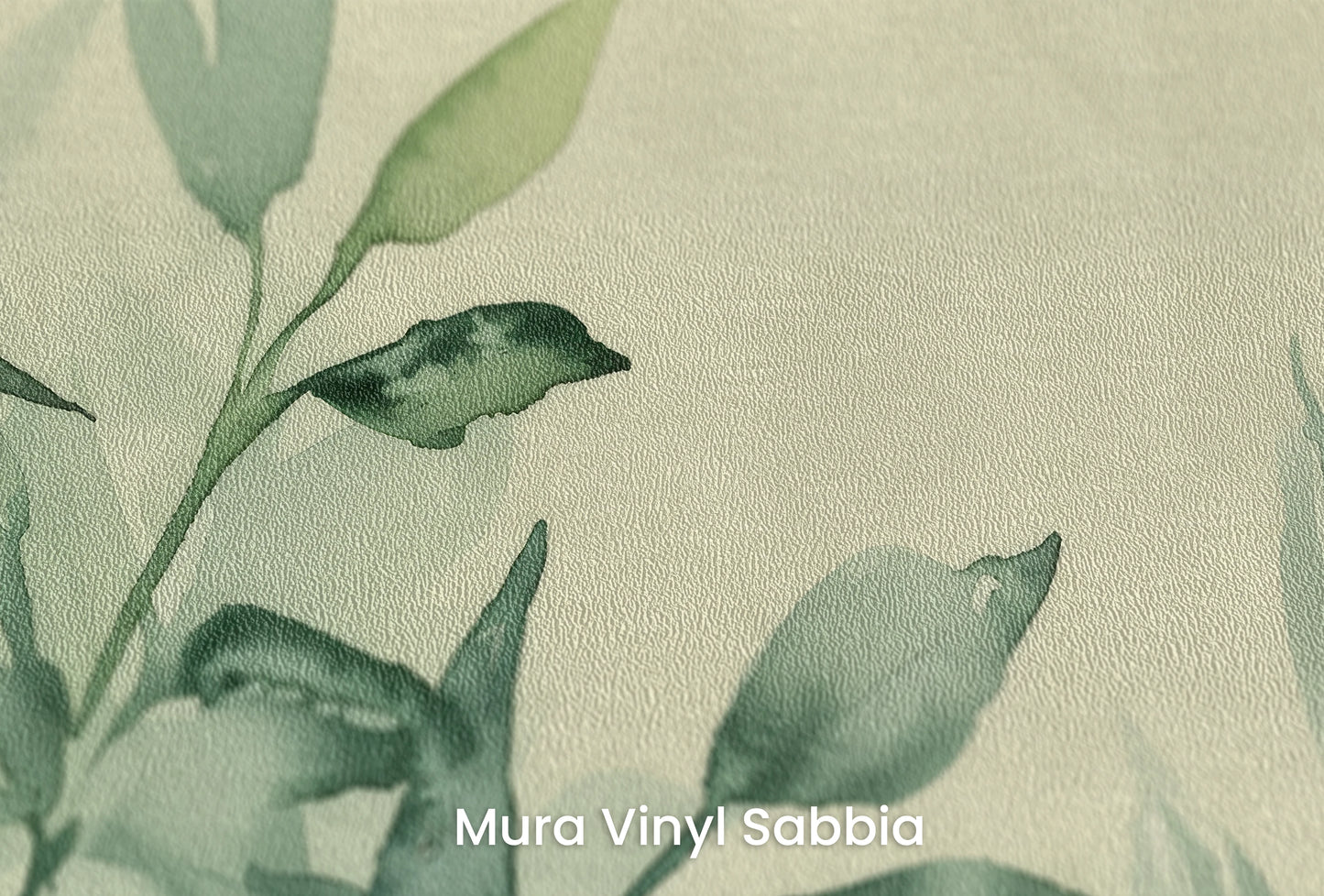 Zbliżenie na artystyczną fototapetę o nazwie Gentle Foliage na podłożu Mura Vinyl Sabbia struktura grubego ziarna piasku.