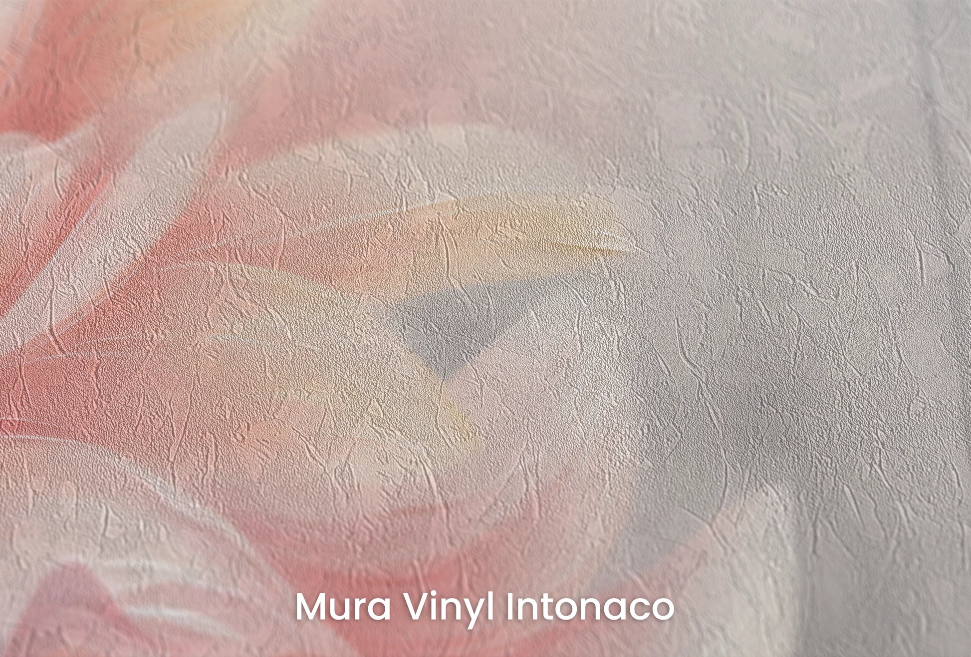 Zbliżenie na artystyczną fototapetę o nazwie Pink Petal Whirl na podłożu Mura Vinyl Intonaco - struktura tartego tynku.