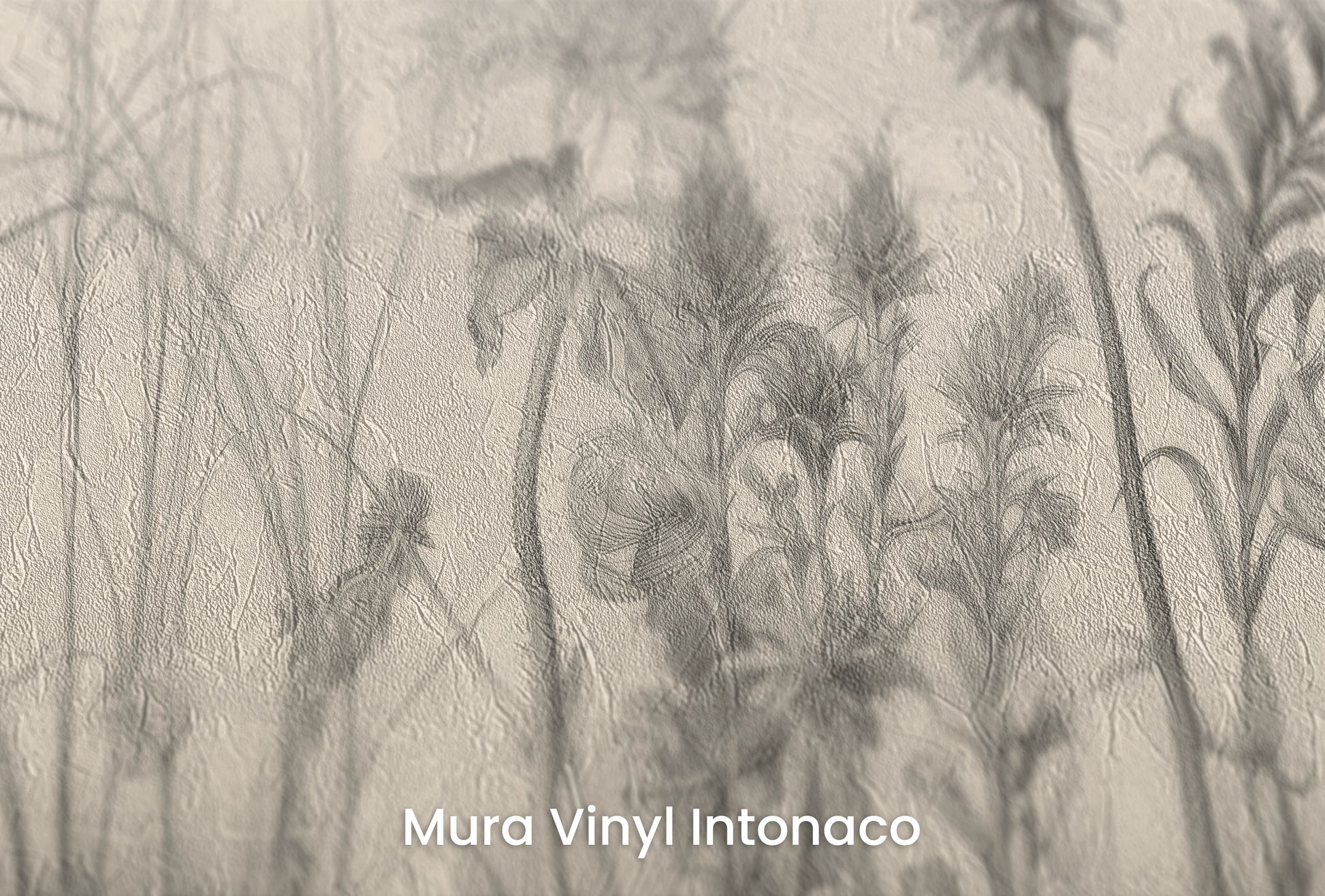 Zbliżenie na artystyczną fototapetę o nazwie Flora in Monochrome na podłożu Mura Vinyl Intonaco - struktura tartego tynku.