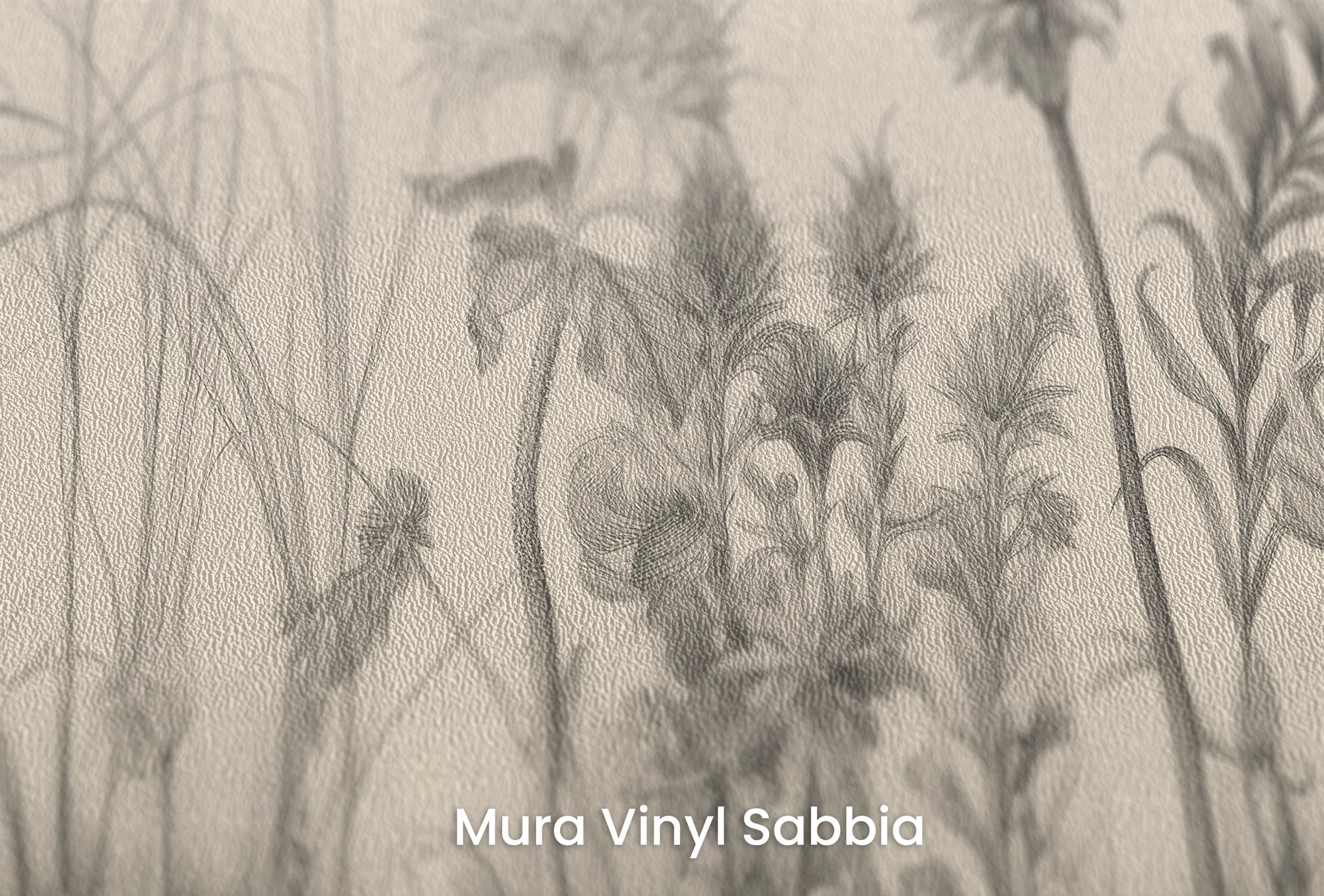 Zbliżenie na artystyczną fototapetę o nazwie Flora in Monochrome na podłożu Mura Vinyl Sabbia struktura grubego ziarna piasku.