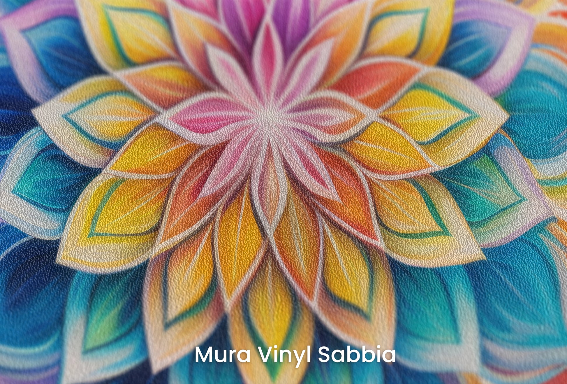 Zbliżenie na artystyczną fototapetę o nazwie Floral Harmony na podłożu Mura Vinyl Sabbia struktura grubego ziarna piasku.