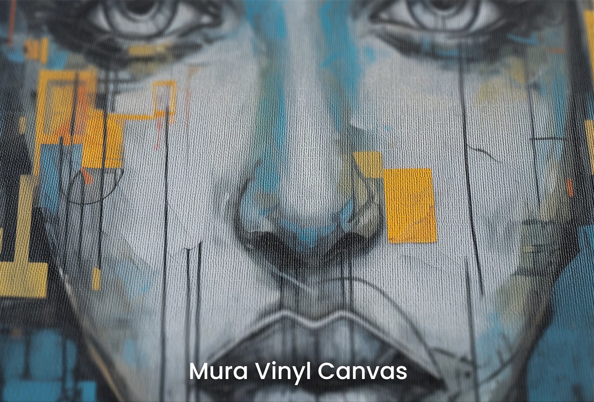 Zbliżenie na artystyczną fototapetę o nazwie Urban Gaze na podłożu Mura Vinyl Canvas - faktura naturalnego płótna.