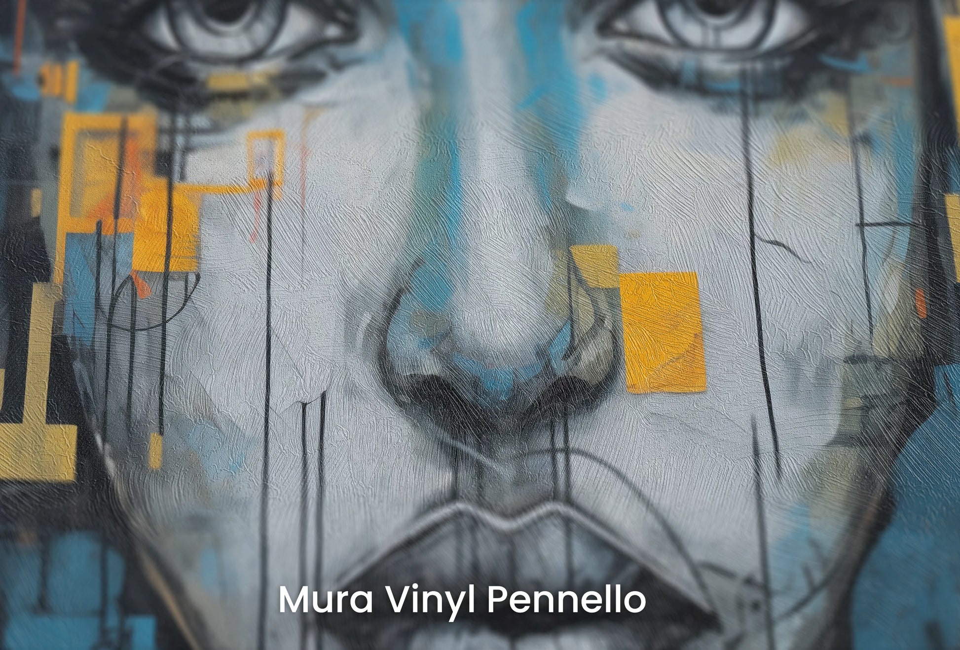 Zbliżenie na artystyczną fototapetę o nazwie Urban Gaze na podłożu Mura Vinyl Pennello - faktura pociągnięć pędzla malarskiego.