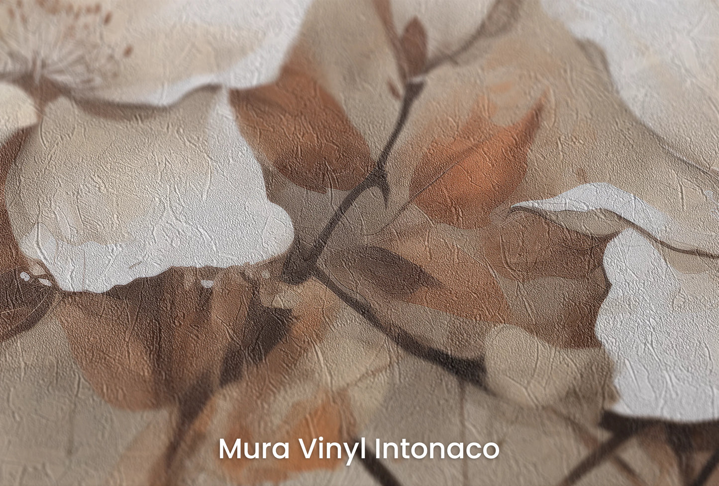 Zbliżenie na artystyczną fototapetę o nazwie Magnolia Elegance na podłożu Mura Vinyl Intonaco - struktura tartego tynku.