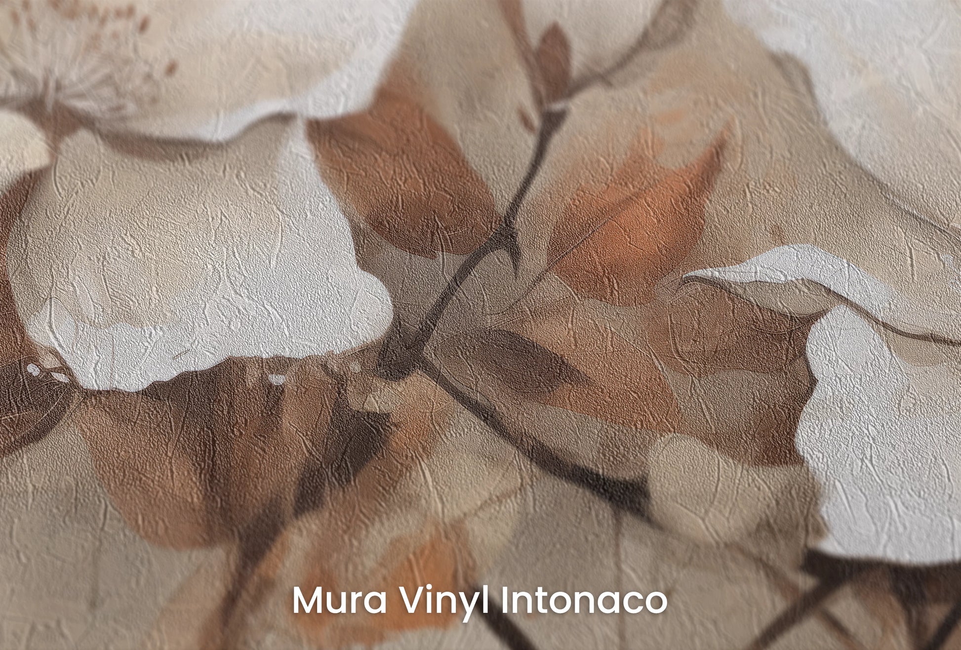 Zbliżenie na artystyczną fototapetę o nazwie Magnolia Elegance na podłożu Mura Vinyl Intonaco - struktura tartego tynku.