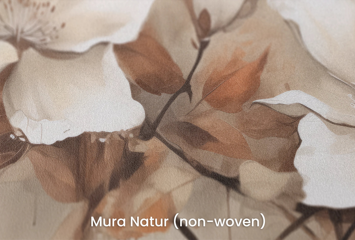 Zbliżenie na artystyczną fototapetę o nazwie Magnolia Elegance na podłożu Mura Natur (non-woven) - naturalne i ekologiczne podłoże.