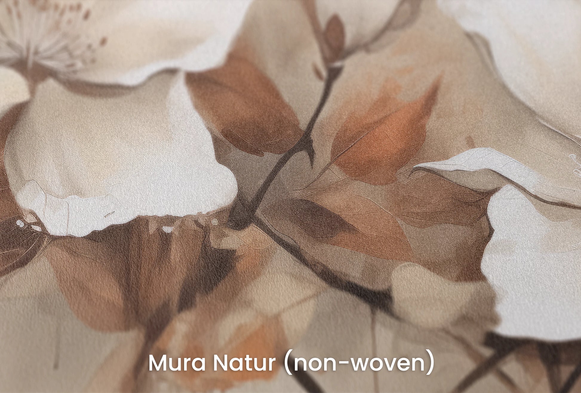 Zbliżenie na artystyczną fototapetę o nazwie Magnolia Elegance na podłożu Mura Natur (non-woven) - naturalne i ekologiczne podłoże.