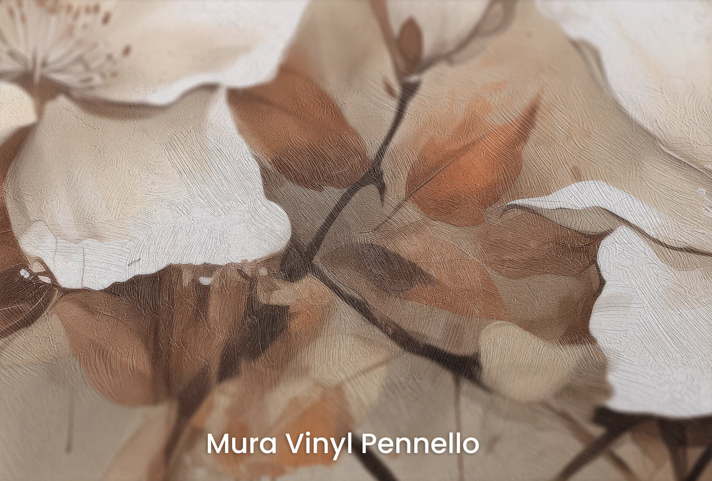 Zbliżenie na artystyczną fototapetę o nazwie Magnolia Elegance na podłożu Mura Vinyl Pennello - faktura pociągnięć pędzla malarskiego.