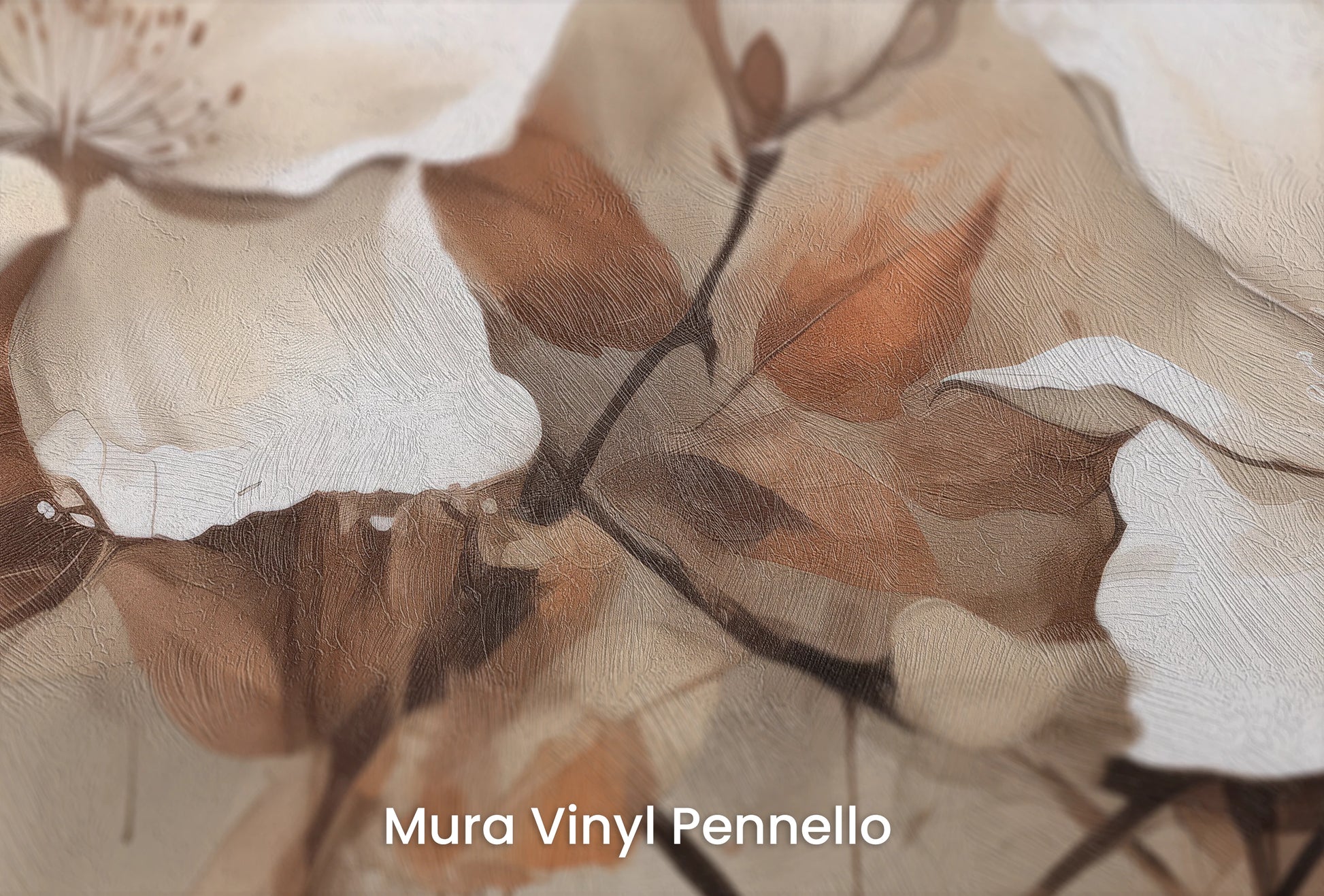 Zbliżenie na artystyczną fototapetę o nazwie Magnolia Elegance na podłożu Mura Vinyl Pennello - faktura pociągnięć pędzla malarskiego.