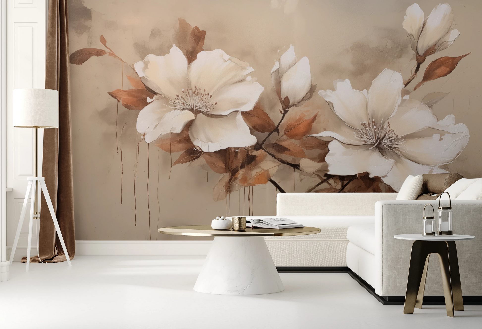 Fototapeta malowana o nazwie Magnolia Elegance pokazana w aranżacji wnętrza.