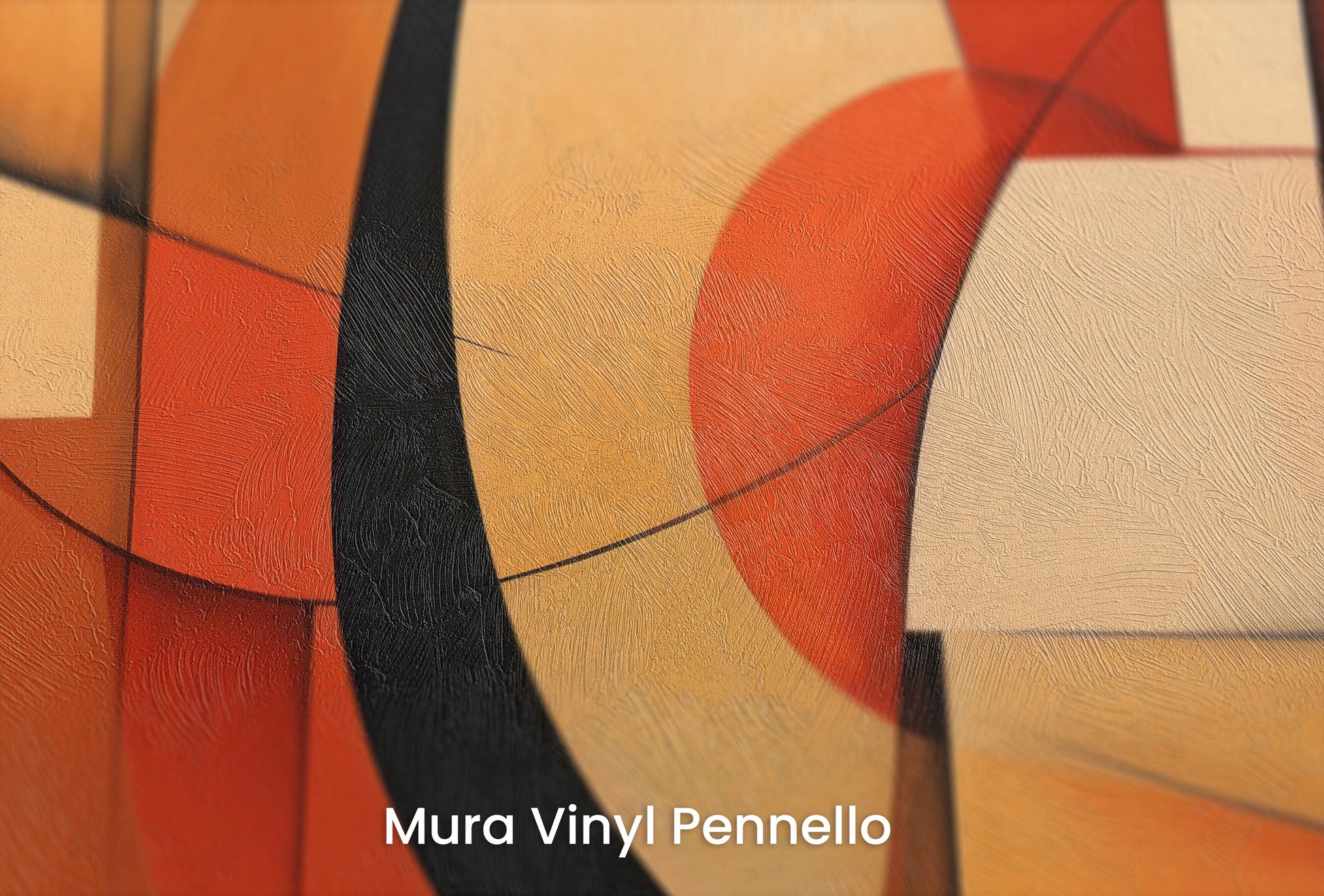 Zbliżenie na artystyczną fototapetę o nazwie Warm Geometric Flow na podłożu Mura Vinyl Pennello - faktura pociągnięć pędzla malarskiego.