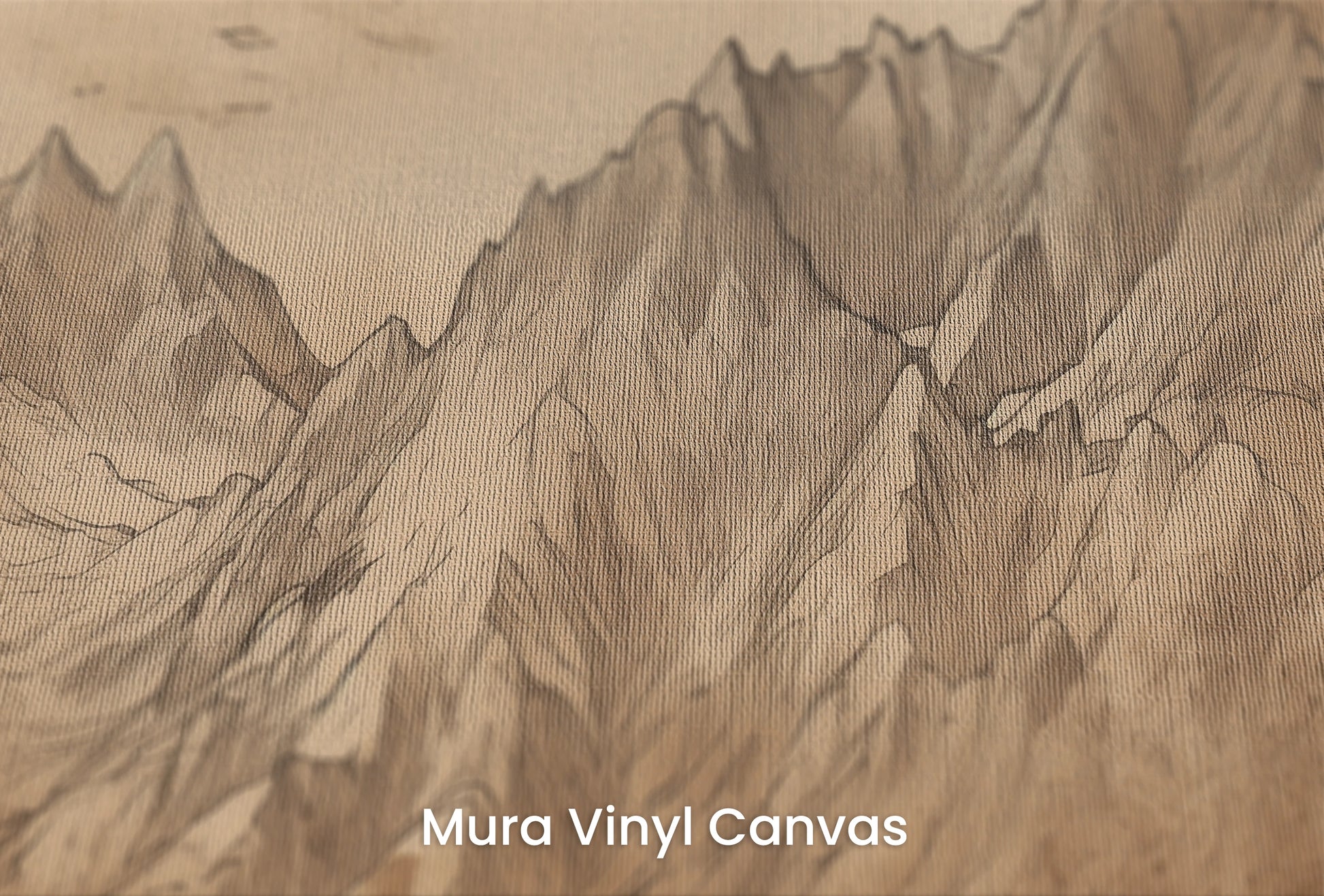 Zbliżenie na artystyczną fototapetę o nazwie Ancient Peaks na podłożu Mura Vinyl Canvas - faktura naturalnego płótna.
