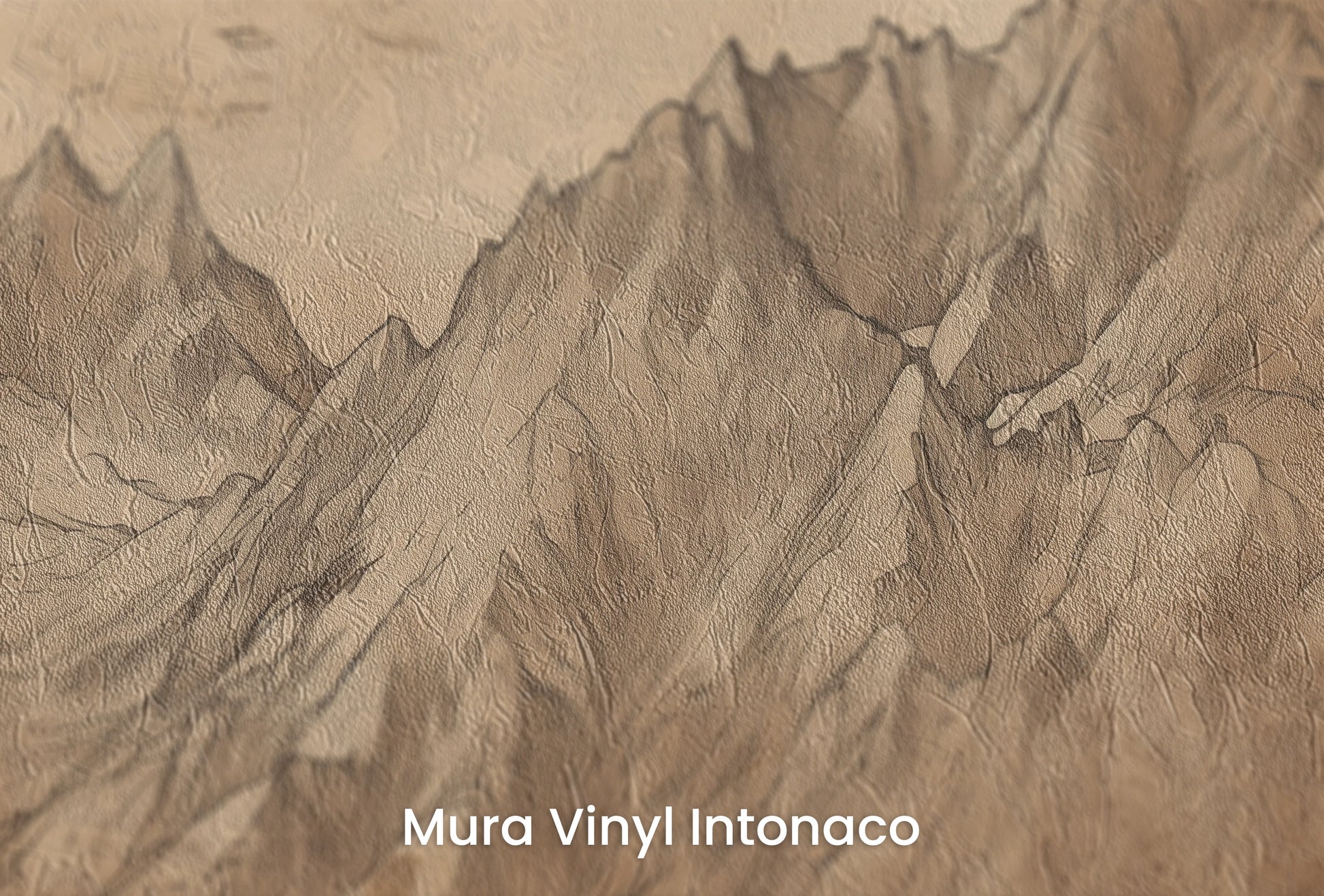 Zbliżenie na artystyczną fototapetę o nazwie Ancient Peaks na podłożu Mura Vinyl Intonaco - struktura tartego tynku.
