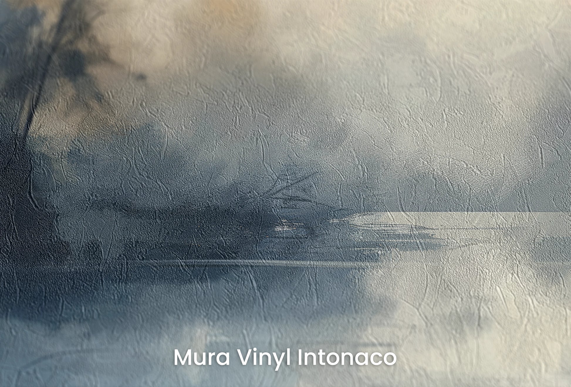 Zbliżenie na artystyczną fototapetę o nazwie Odbicie Spokoju na podłożu Mura Vinyl Intonaco - struktura tartego tynku.