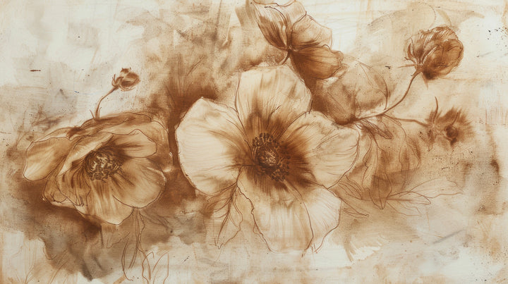 Prezentacja całego wzoru fototapety o nazwie Sepia Anemones