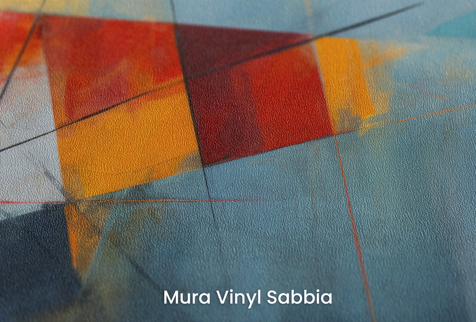 Zbliżenie na artystyczną fototapetę o nazwie Colorful Abstract na podłożu Mura Vinyl Sabbia struktura grubego ziarna piasku.