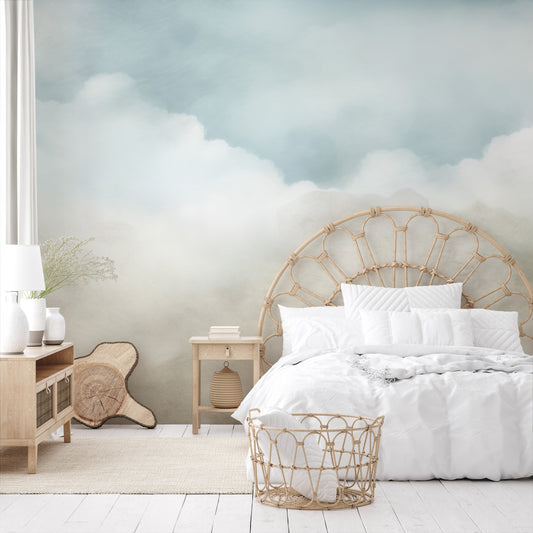 Wzór fototapety artystycznej o nazwie CLOUDY EMINENCE CANVAS pokazanej w aranżacji wnętrza.