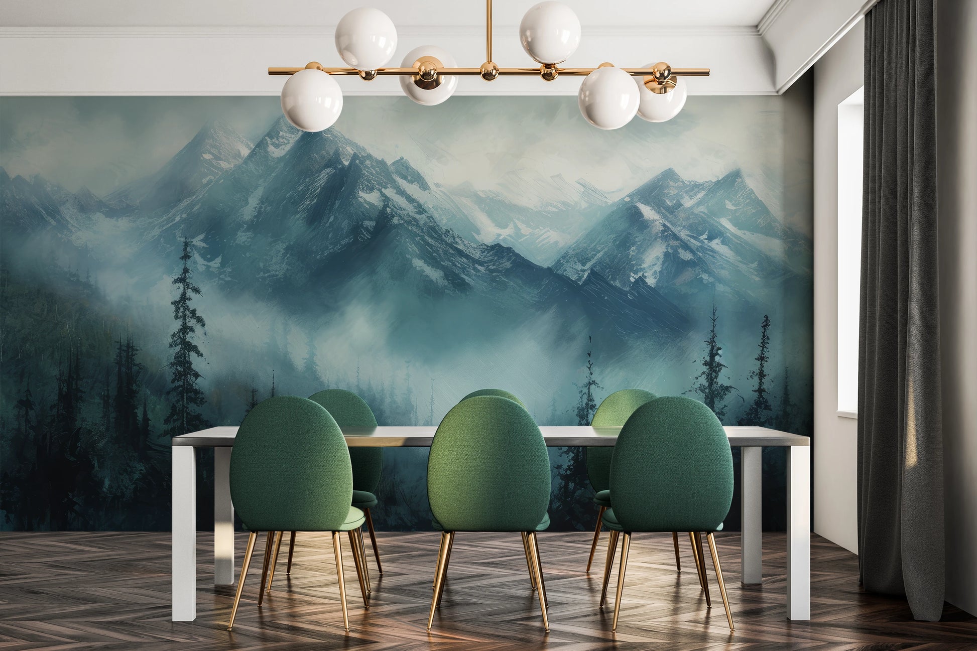 Fototapeta malowana o nazwie Blue Summit pokazana w aranżacji wnętrza.