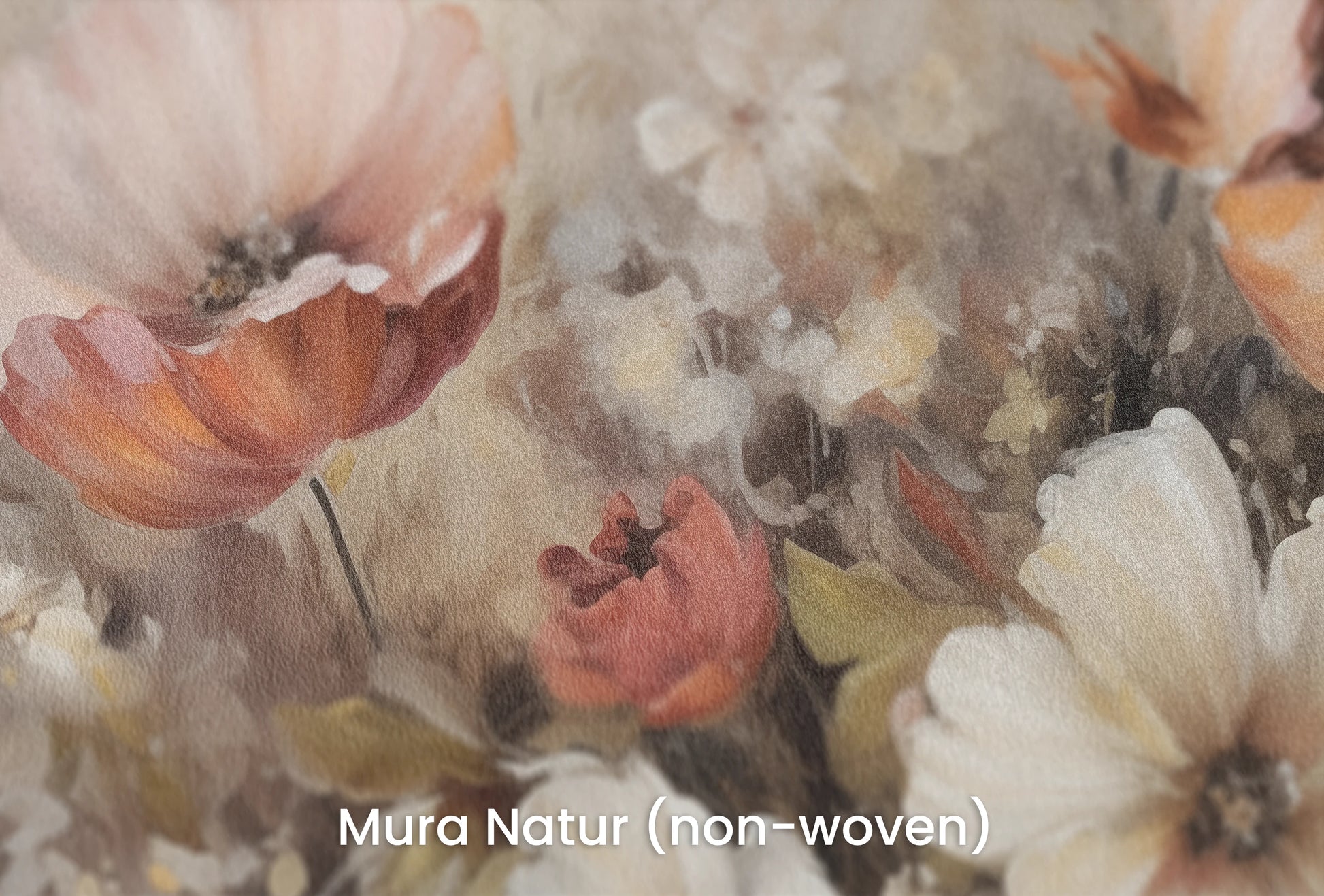 Zbliżenie na artystyczną fototapetę o nazwie Soft Floral Symphony na podłożu Mura Natur (non-woven) - naturalne i ekologiczne podłoże.