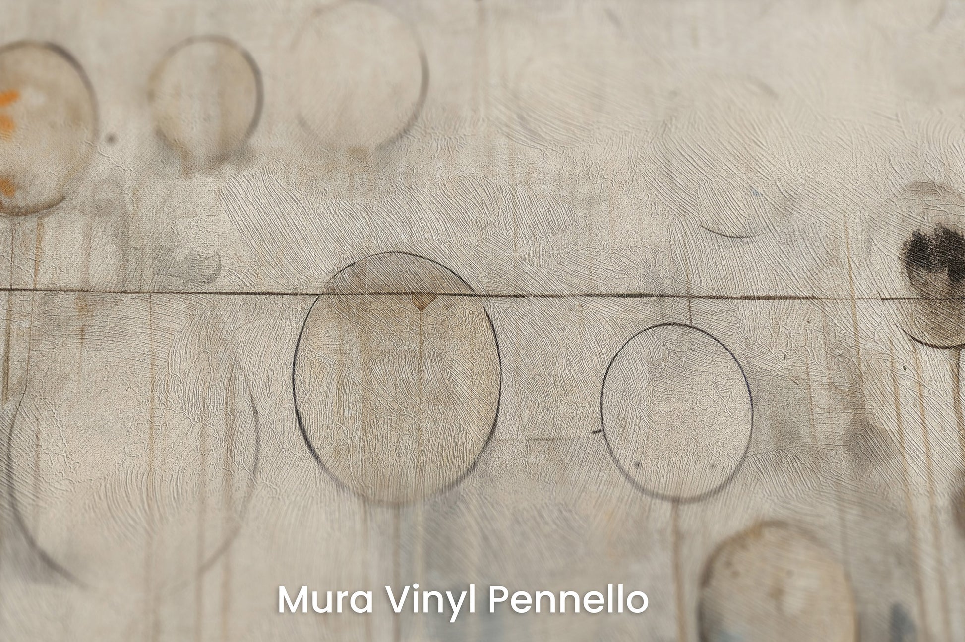 Zbliżenie na artystyczną fototapetę o nazwie CELESTIAL SPHERES ABSTRACTION na podłożu Mura Vinyl Pennello - faktura pociągnięć pędzla malarskiego.