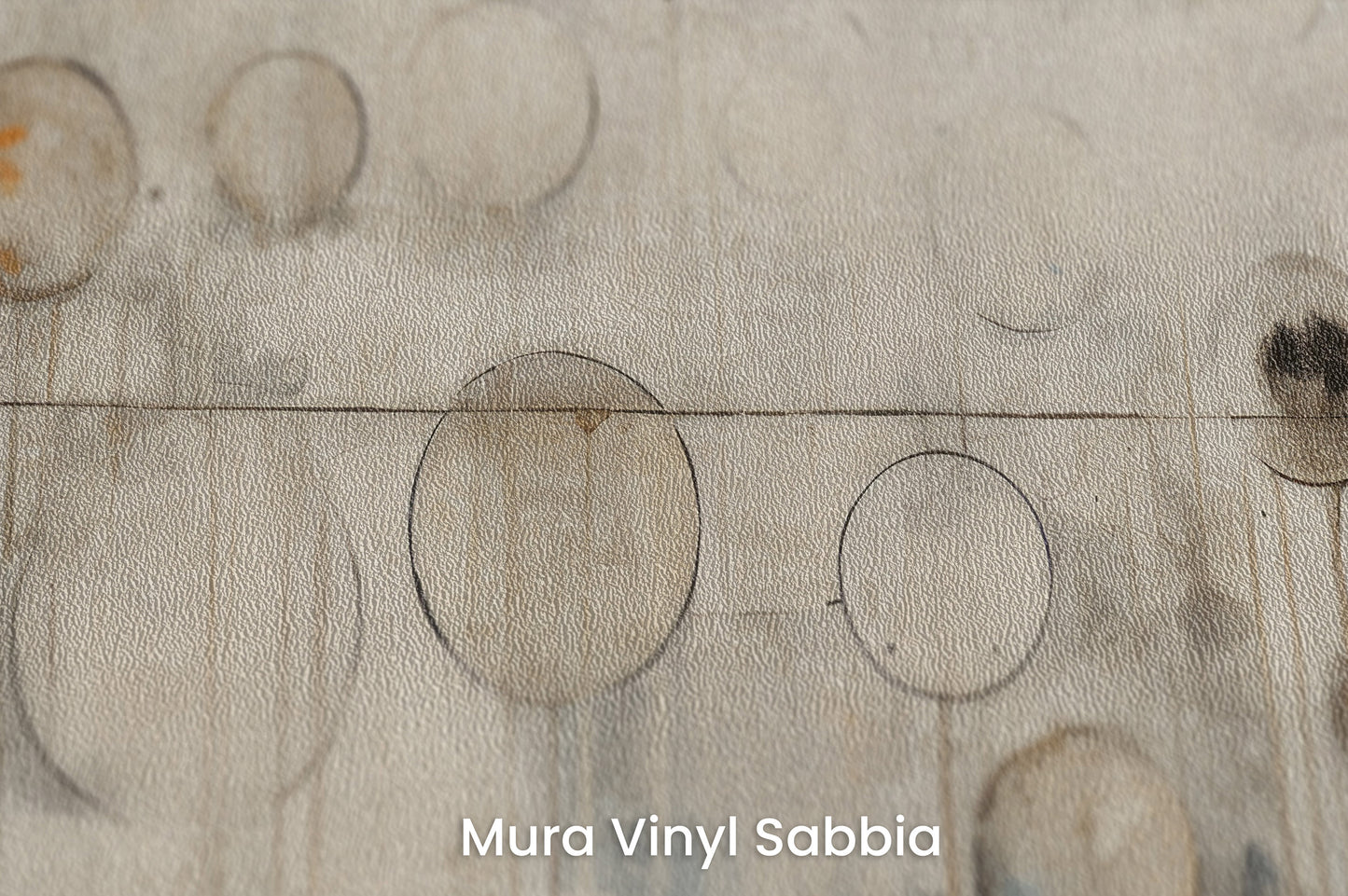 Zbliżenie na artystyczną fototapetę o nazwie CELESTIAL SPHERES ABSTRACTION na podłożu Mura Vinyl Sabbia struktura grubego ziarna piasku.