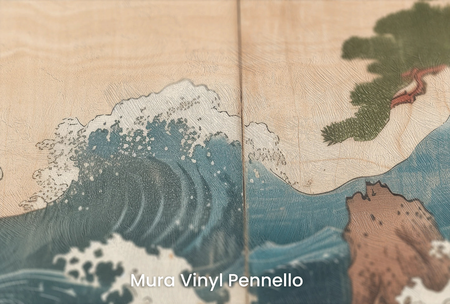 Zbliżenie na artystyczną fototapetę o nazwie Serene Shore na podłożu Mura Vinyl Pennello - faktura pociągnięć pędzla malarskiego.
