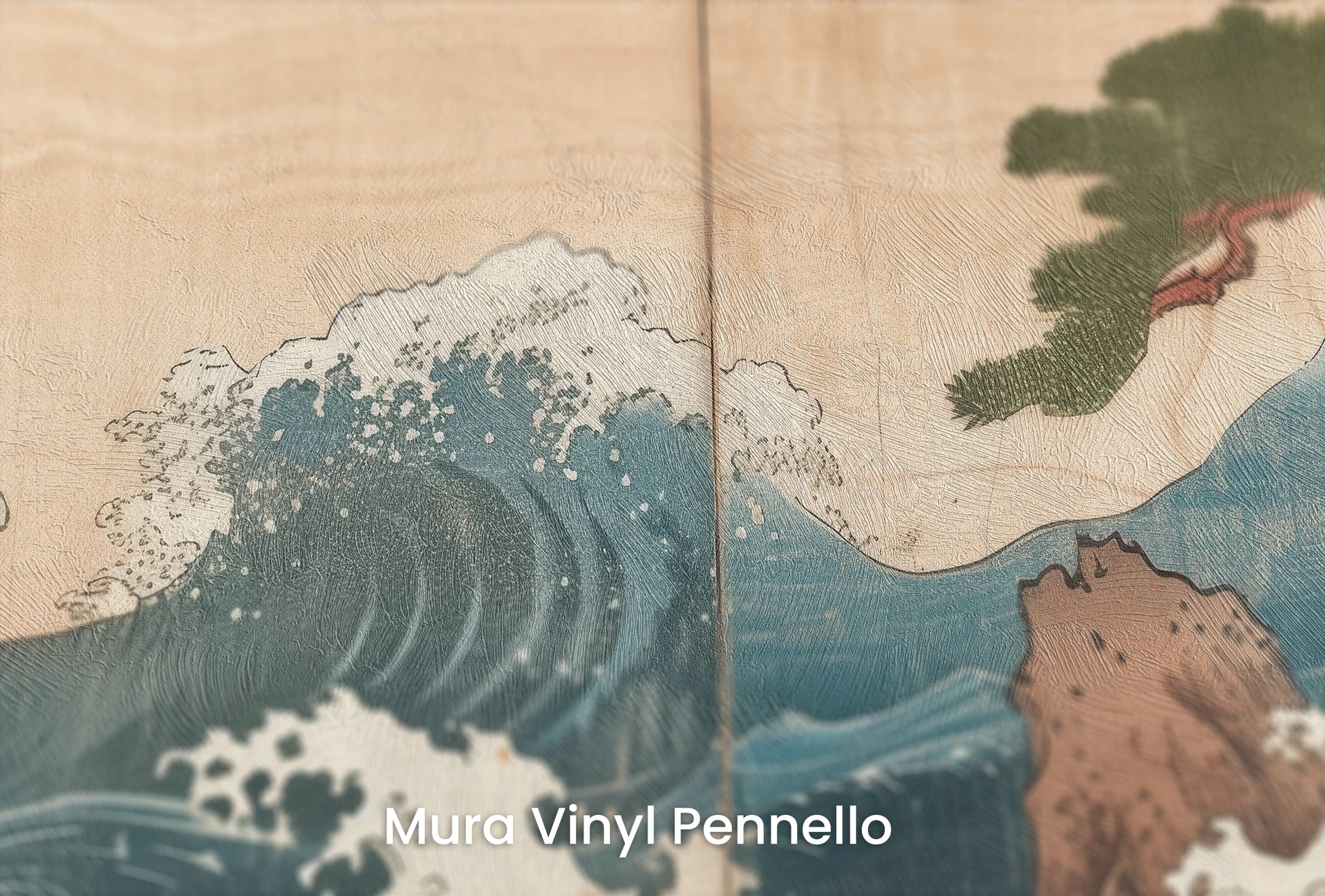 Zbliżenie na artystyczną fototapetę o nazwie Serene Shore na podłożu Mura Vinyl Pennello - faktura pociągnięć pędzla malarskiego.