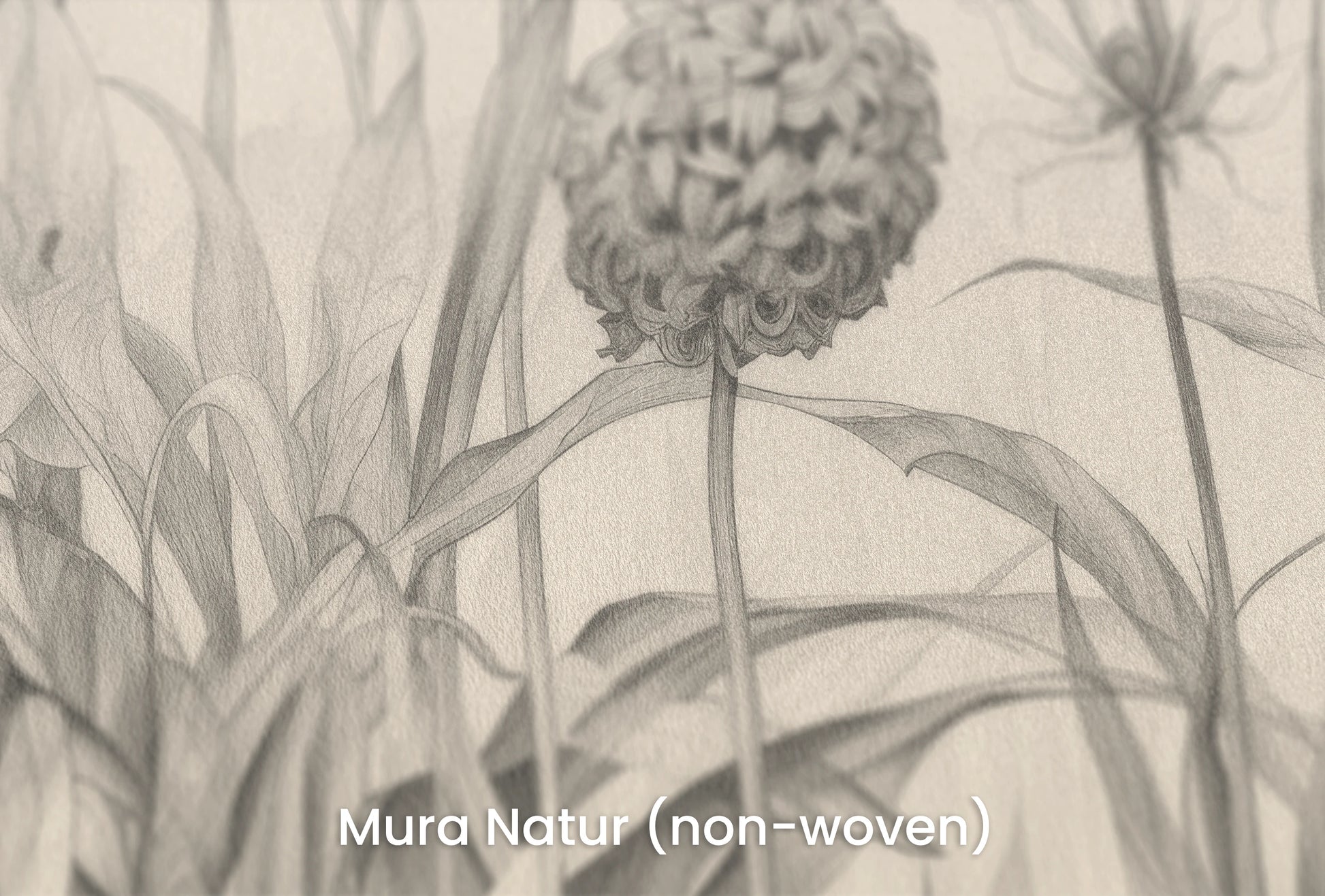 Zbliżenie na artystyczną fototapetę o nazwie Garden Sketches na podłożu Mura Natur (non-woven) - naturalne i ekologiczne podłoże.