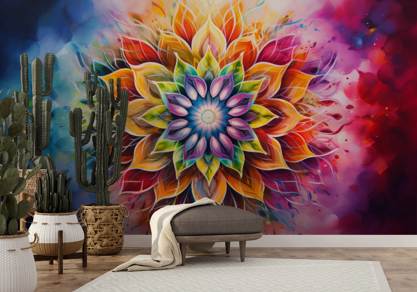 Fototapeta malowana o nazwie Vibrant Spirit pokazana w aranżacji wnętrza.