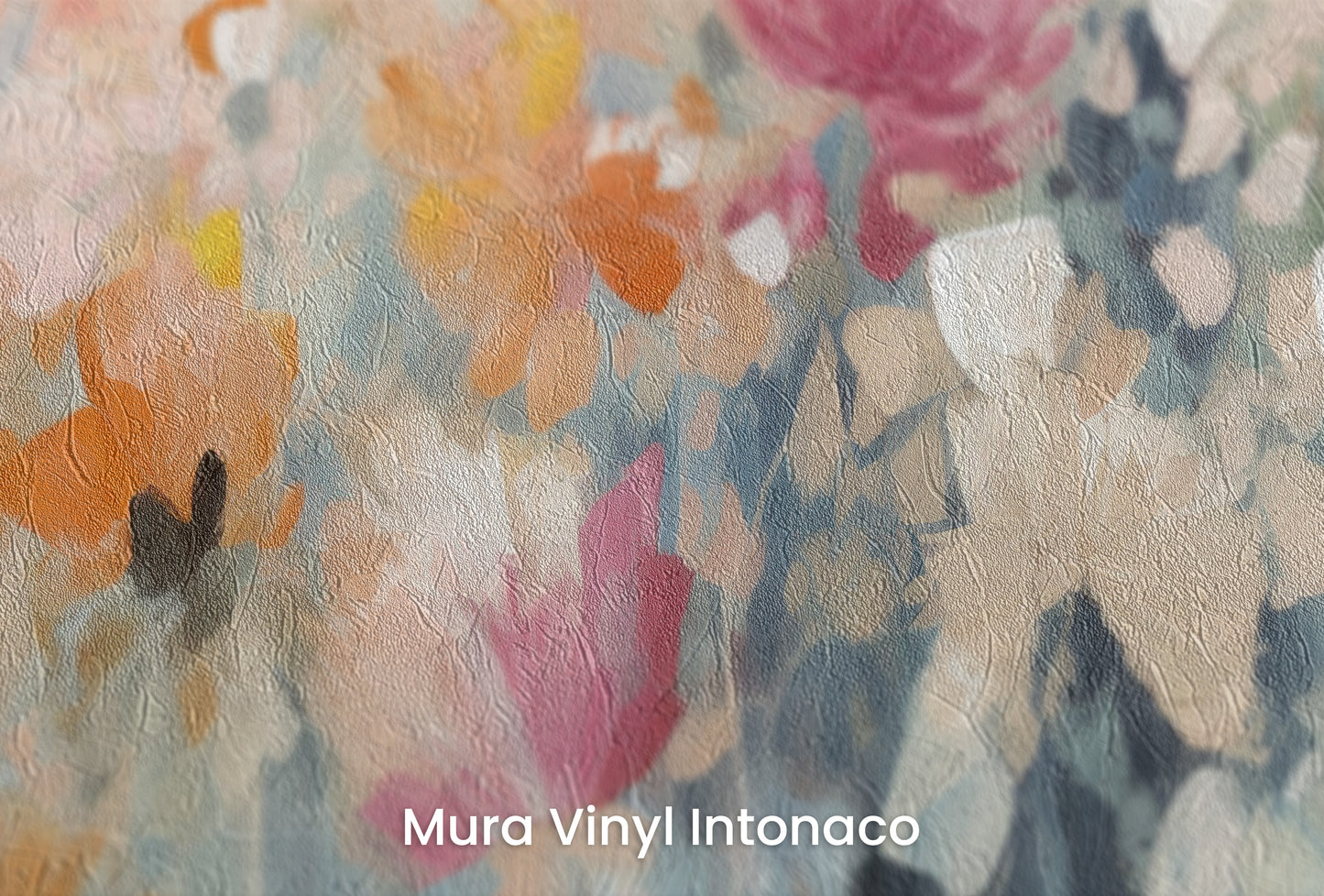 Zbliżenie na artystyczną fototapetę o nazwie Pastel Petal Canvas na podłożu Mura Vinyl Intonaco - struktura tartego tynku.