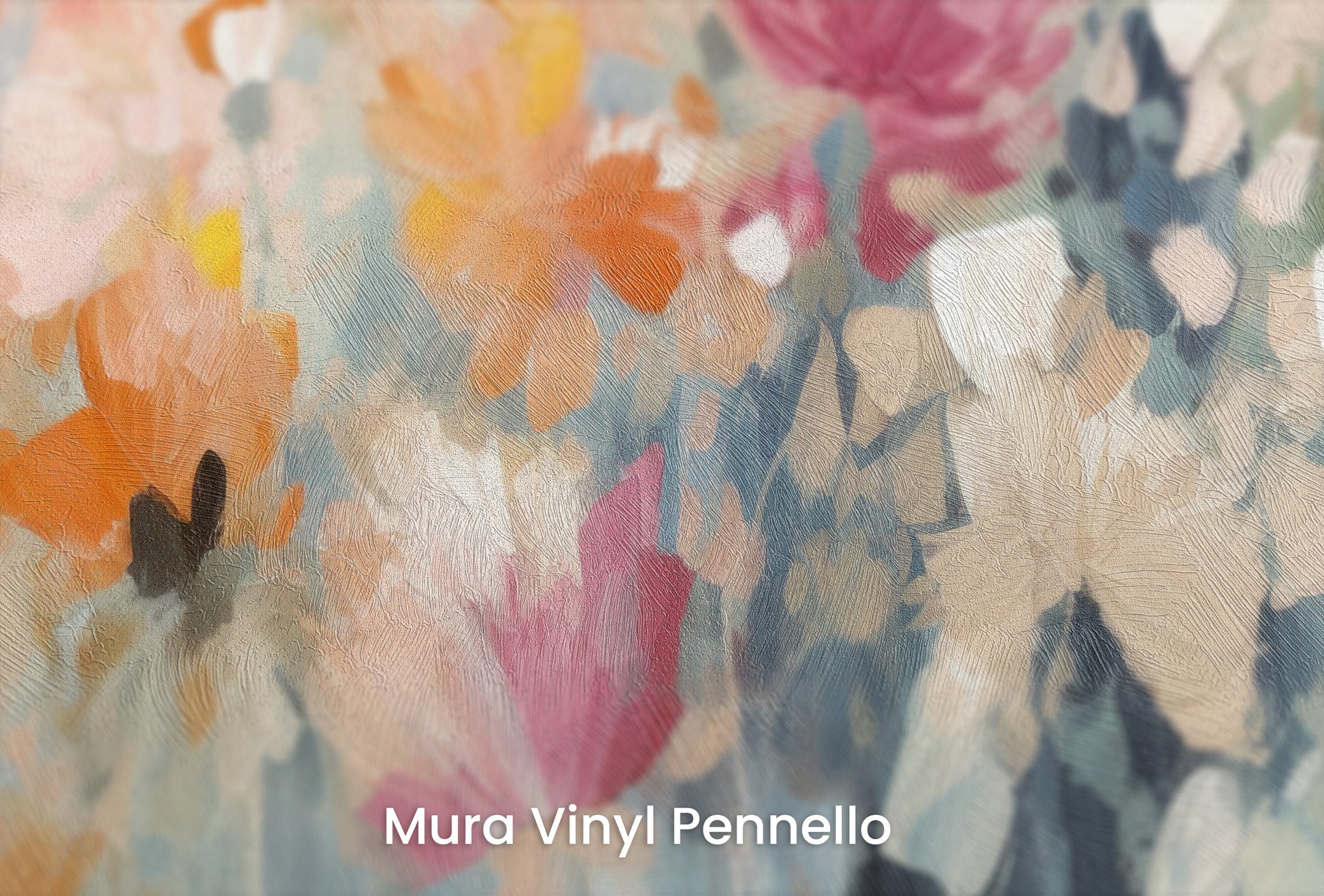Zbliżenie na artystyczną fototapetę o nazwie Pastel Petal Canvas na podłożu Mura Vinyl Pennello - faktura pociągnięć pędzla malarskiego.