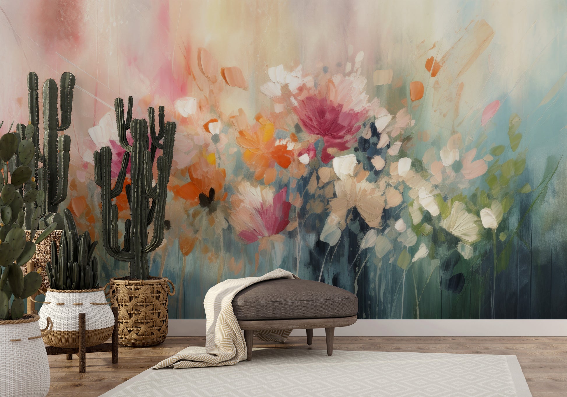 Fototapeta malowana o nazwie Pastel Petal Canvas pokazana w aranżacji wnętrza.