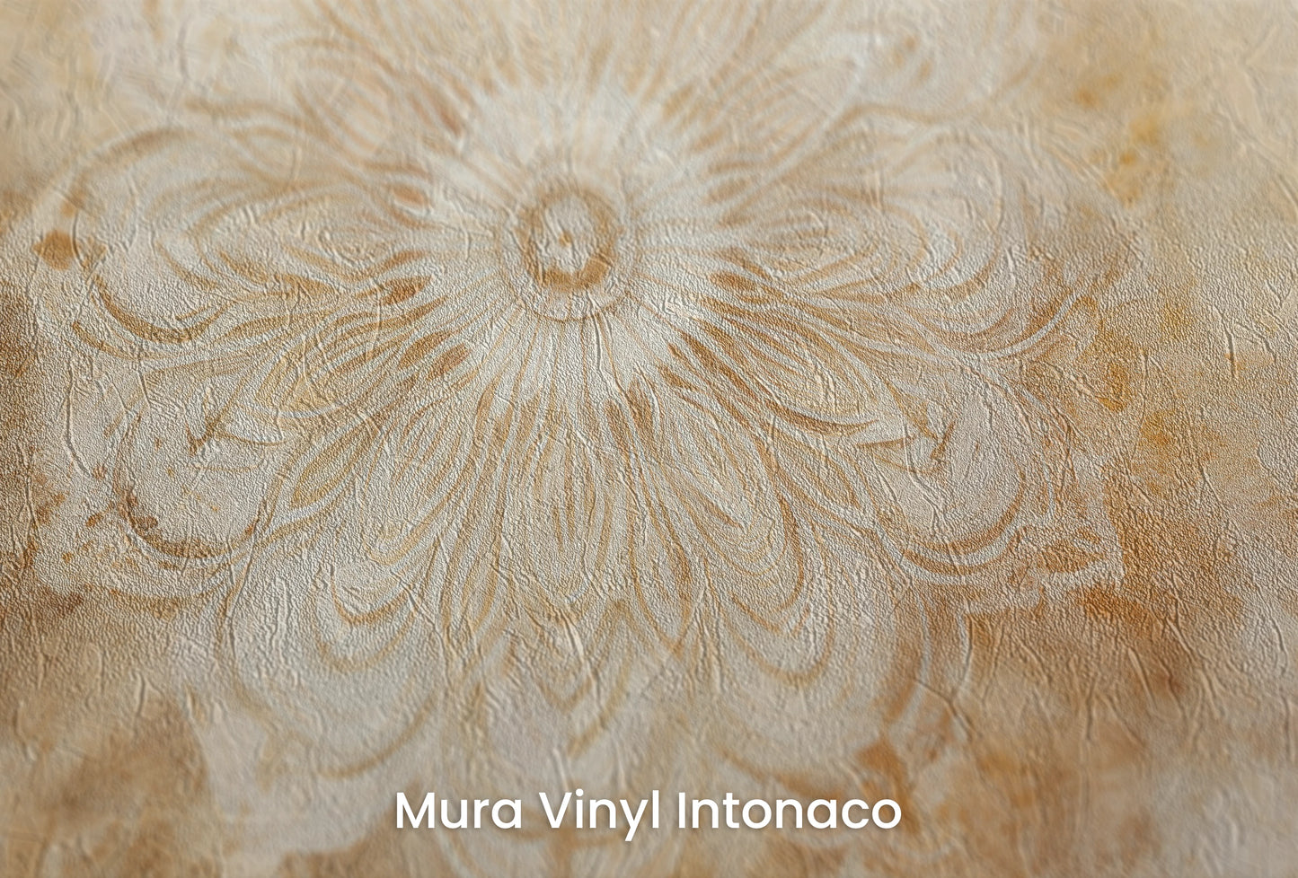 Zbliżenie na artystyczną fototapetę o nazwie Serene Flora na podłożu Mura Vinyl Intonaco - struktura tartego tynku.