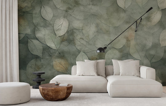 Wzór fototapety artystycznej o nazwie Ethereal Foliage pokazanej w aranżacji wnętrza.