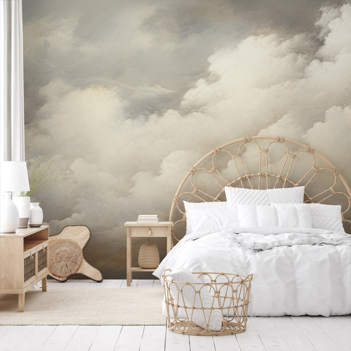 Wzór fototapety artystycznej o nazwie CLOUD HAVEN CASCADE pokazanej w aranżacji wnętrza.