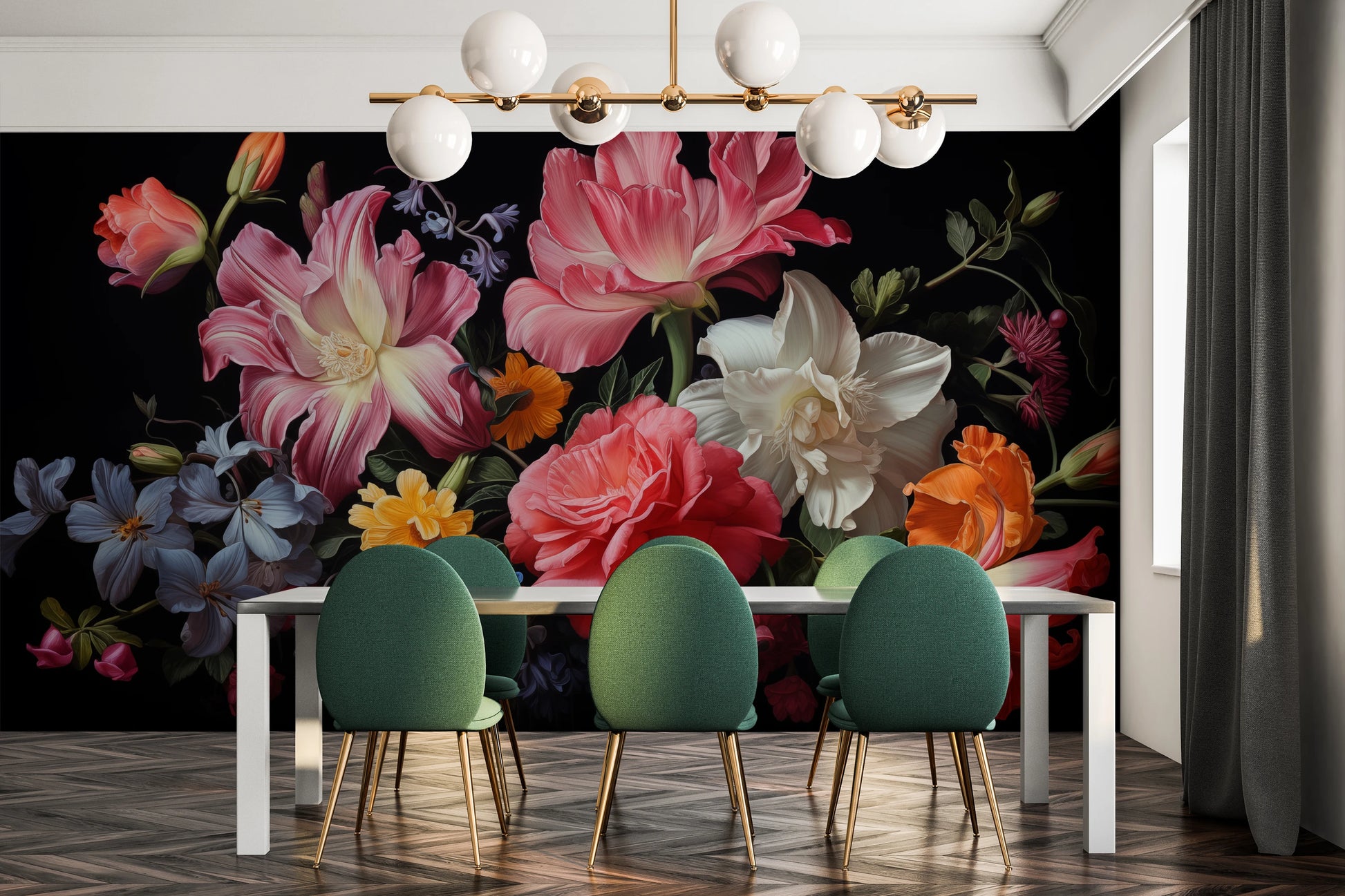 Fototapeta malowana o nazwie Night Bloom Ensemble pokazana w aranżacji wnętrza.