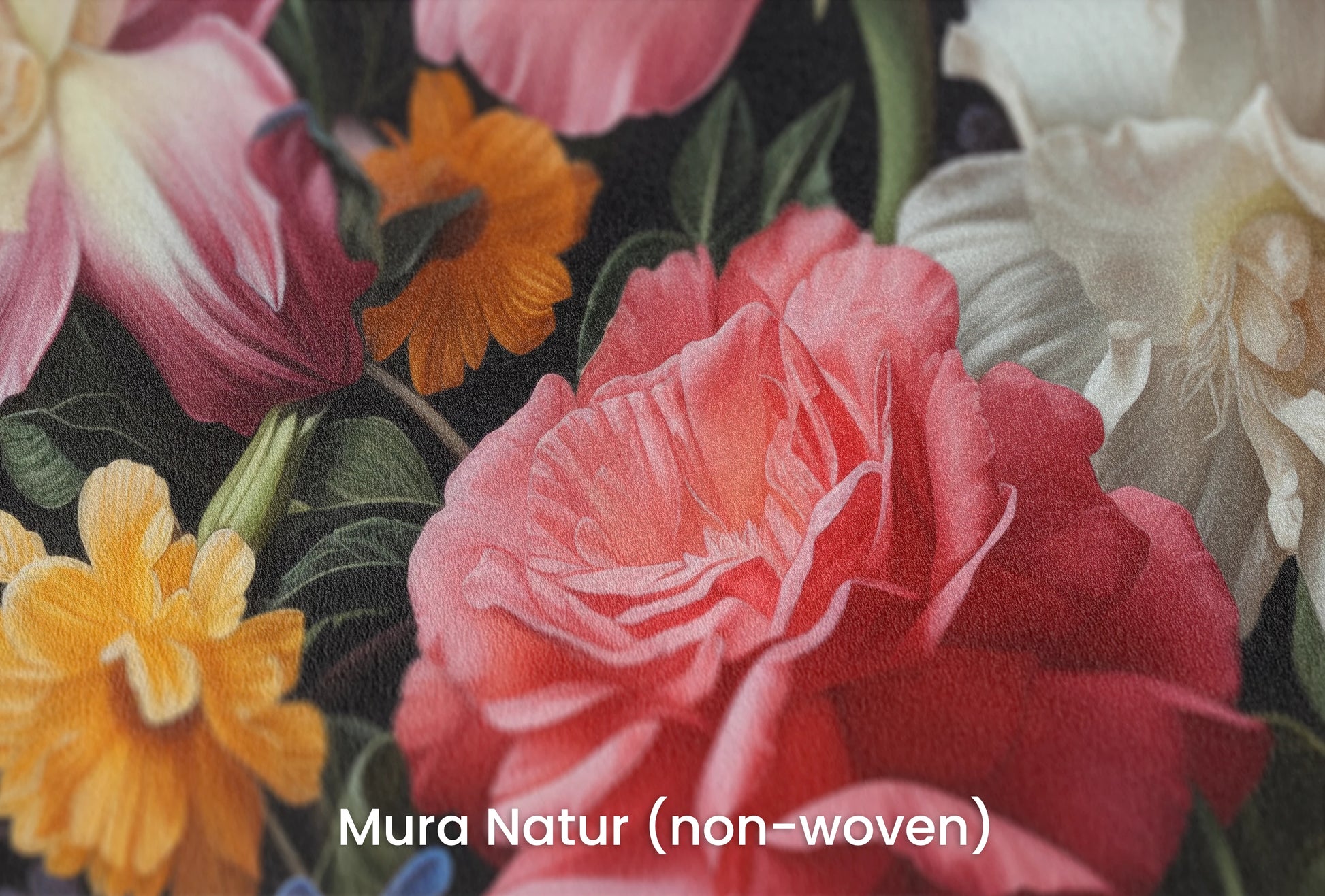 Zbliżenie na artystyczną fototapetę o nazwie Night Bloom Ensemble na podłożu Mura Natur (non-woven) - naturalne i ekologiczne podłoże.