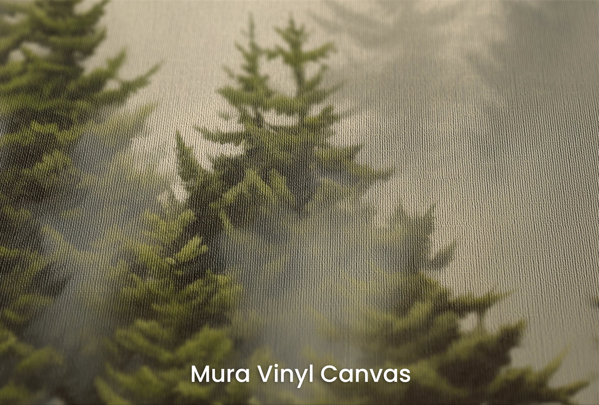 Zbliżenie na artystyczną fototapetę o nazwie Leśna Aura na podłożu Mura Vinyl Canvas - faktura naturalnego płótna.