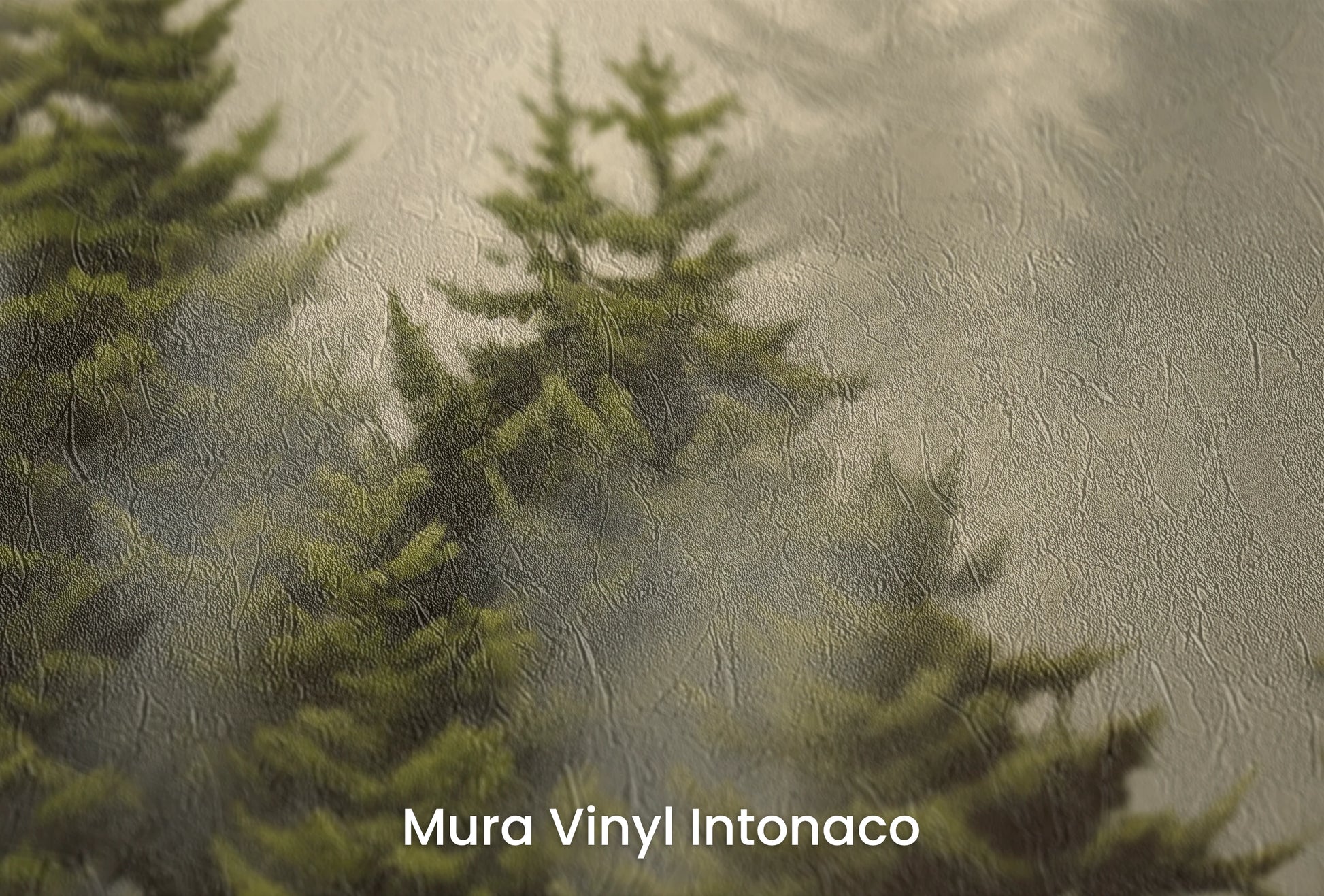 Zbliżenie na artystyczną fototapetę o nazwie Leśna Aura na podłożu Mura Vinyl Intonaco - struktura tartego tynku.