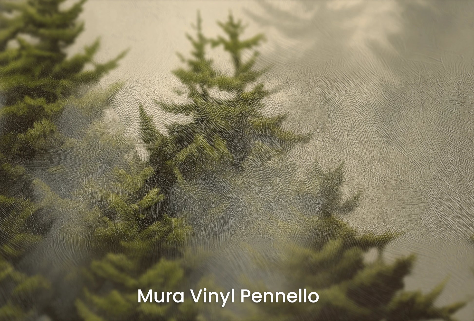 Zbliżenie na artystyczną fototapetę o nazwie Leśna Aura na podłożu Mura Vinyl Pennello - faktura pociągnięć pędzla malarskiego.