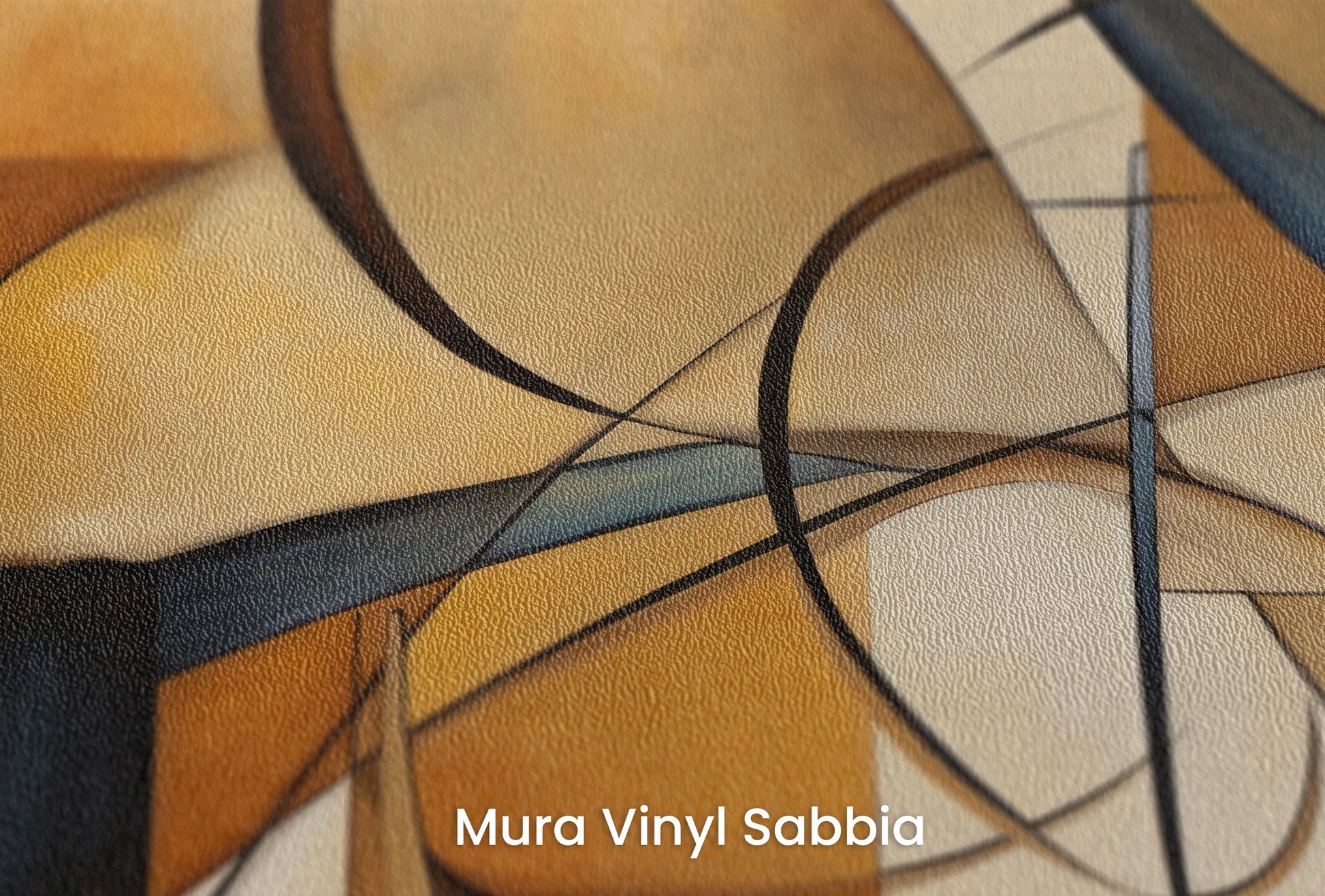 Zbliżenie na artystyczną fototapetę o nazwie Luminous Geometry na podłożu Mura Vinyl Sabbia struktura grubego ziarna piasku.