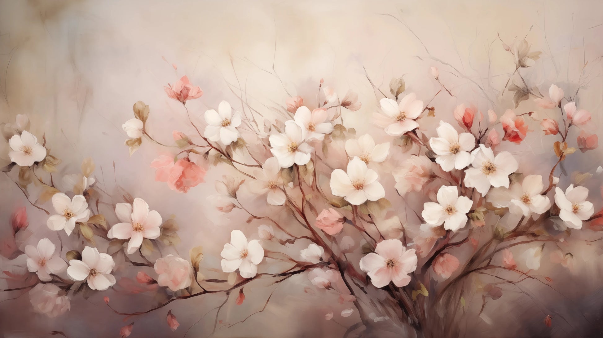 Prezentacja całego wzoru fototapety o nazwie Blushing Cherry Branch