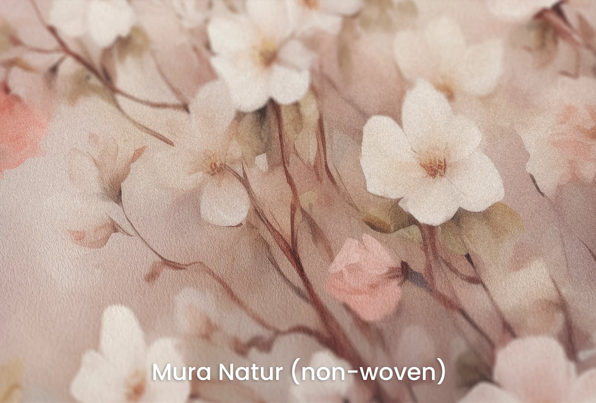 Zbliżenie na artystyczną fototapetę o nazwie Blushing Cherry Branch na podłożu Mura Natur (non-woven) - naturalne i ekologiczne podłoże.