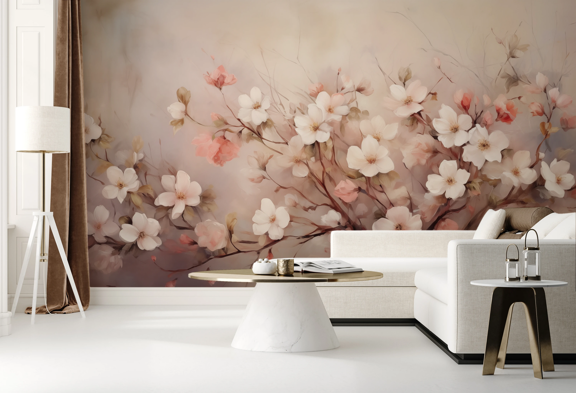 Fototapeta o nazwie Blushing Cherry Branch użyta w aranzacji wnętrza.
