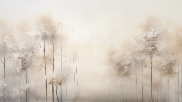 WHISPERING TRANQUILITY MURAL - papier peint artistique avec un paysage brumeux dans des tons beige
