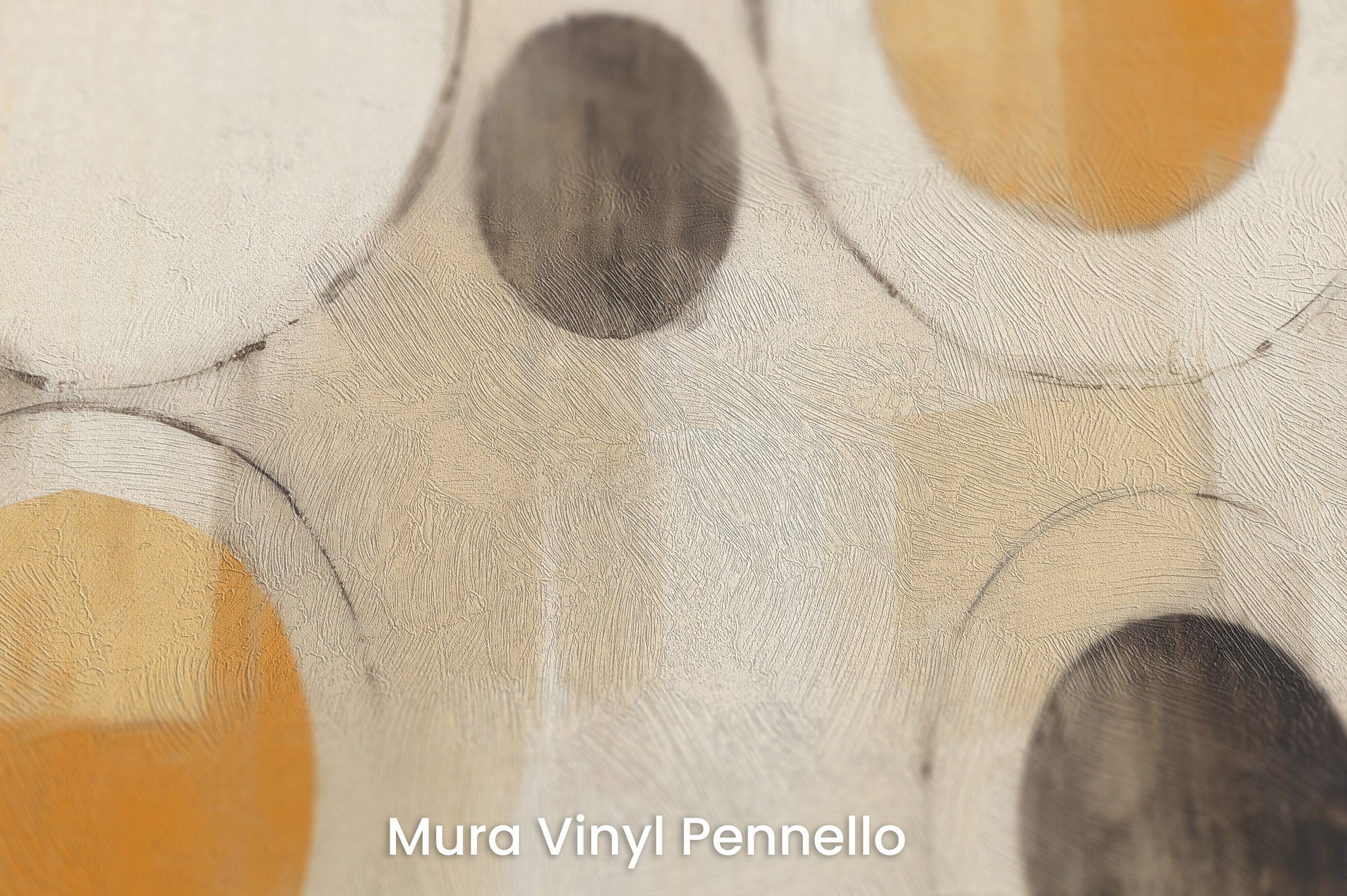 Zbliżenie na artystyczną fototapetę o nazwie SUN-KISSED ORB ARRAY na podłożu Mura Vinyl Pennello - faktura pociągnięć pędzla malarskiego.