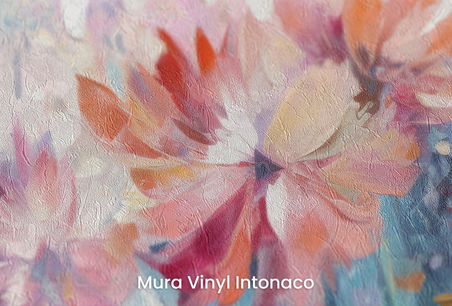 Zbliżenie na artystyczną fototapetę o nazwie Floral Watercolor Fantasy na podłożu Mura Vinyl Intonaco - struktura tartego tynku.