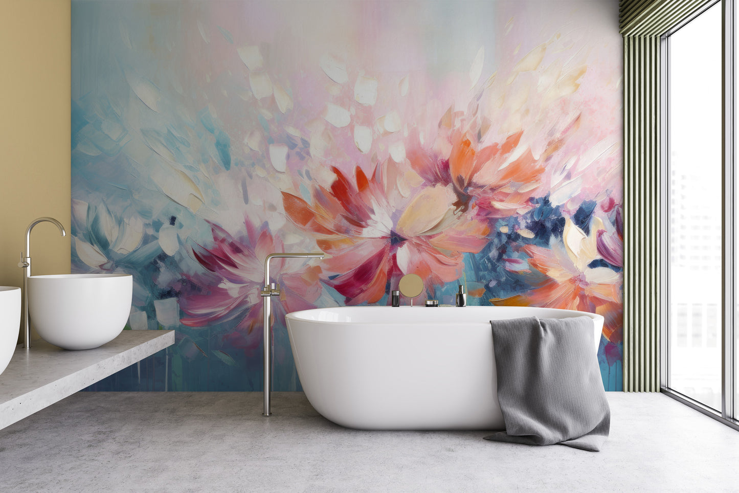 Fototapeta malowana o nazwie Floral Watercolor Fantasy pokazana w aranżacji wnętrza.