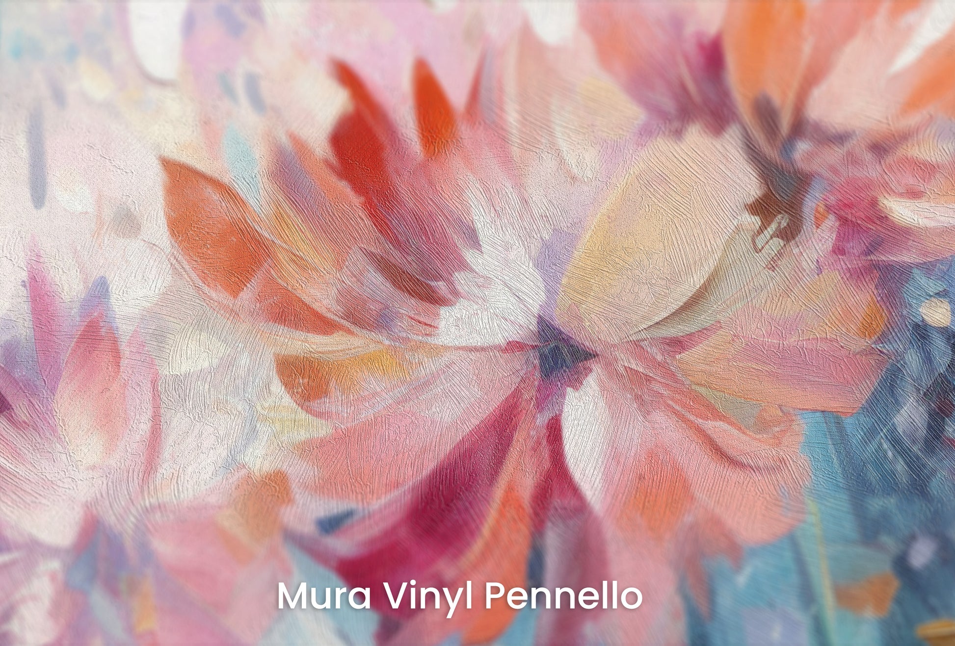 Zbliżenie na artystyczną fototapetę o nazwie Floral Watercolor Fantasy na podłożu Mura Vinyl Pennello - faktura pociągnięć pędzla malarskiego.